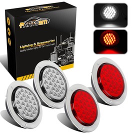 Partsam 4Pcs 4 Inch Round Led Trailer Tail Lights 24 LED Flange Mount Sealed Truck Trailer RV Led Stop Turn Tail Brake Backup Reverse Fog Light Lamps Waterproof 12V(2X Red + 2X White)