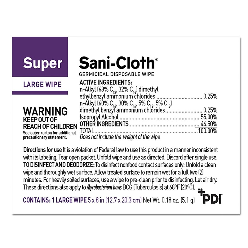 Germicidal Disposable Cloth Wipes, Large Wipes, 5"x8", 50 Individually Wrapped