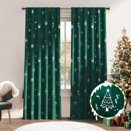 Lazzzy Christmas Green Blackout Velvet Curtain 84 Inches Long Thermal Insulated Curtain Drapes for Winter Xmas Bedroom Living Room Darkening Treatments Back Tab Curtains, 2 Panels, Emerald Green