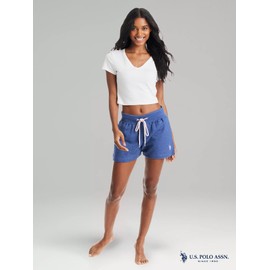 U.S. Polo Assn. Womens Sweat Shorts with Pockets - French Terry Lounge Shorts for Women (Navy Heather, Large)