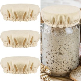 5 Pack Saurdough Starter Glasses Covers, Reusable Fabric Bowl Covers, Stretch Elastic Food Storage Container Covers, Linen Glasses Covers, Elastic Cloth Glasses