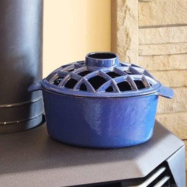 Oakestry 2.2 Qt Enamel Woodstove Steamer with Lattice Top – Decorative Cast Iron Humidifier for Wood Stove, Fireplace or Hearth – Durable Enamel Finish for Moisture & Home Comfort