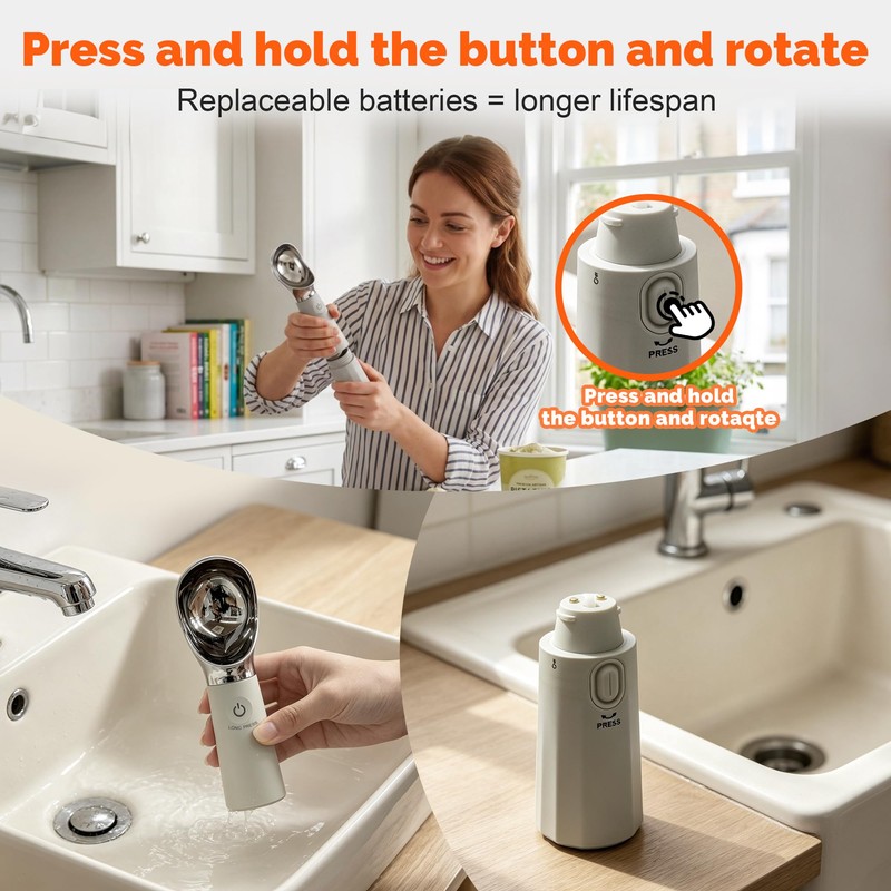 Heated Ice Cream Scoop, Rechargeable Removable Battery, 30s Heat to