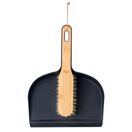 Vigar Zeroline Mini Bamboo Broom with Dustpan Combo Set, Small Dust Pan and Brush Set for Dust, Pet Hair, Car, and Crumb, House, Kitchen Broom, Black