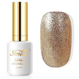 Esmalte de uñas en gel de color amarillo dorado, 1 pieza de 15 ml, esmalte de uñas en gel de larga duración con LED y purpurina platino               