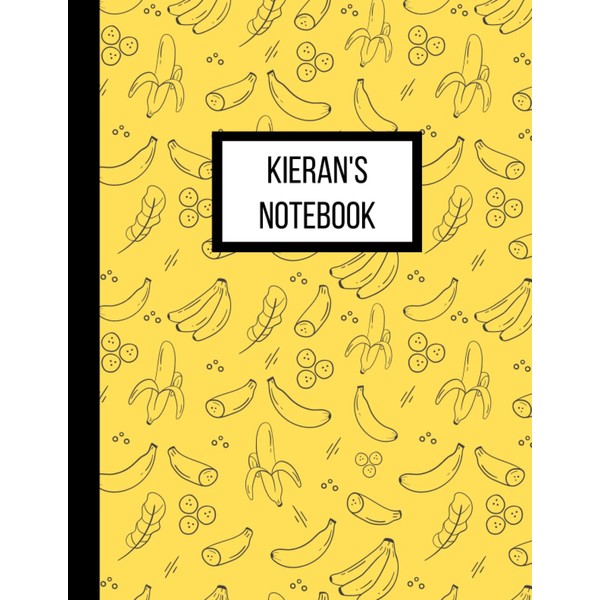 Kieran's Notebook: Personalised Yellow Banana Inspired Lined Journal