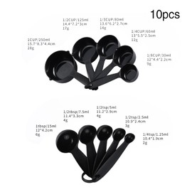 Measuring Cups,10 Piece Plastic Measuring Cups and Spoons Set,Plastic Measure Cup Set, Baking Measure Cup, Baking Gadgets, for Kitchen Baking and Cooking（Black）
