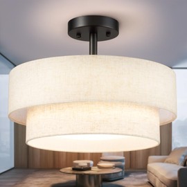 Hamilyeah 18 inch LED Ceiling Light Flush Mount Light Fixture 36W, Modern Kitchen Lighting Fixture Ceiling Mount with Fabric Shade, Dimmable Ceiling Lighting Fixture 5CCT for Bedroom, Bathroom