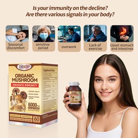 DHOP Organic Mushroom Complex – 6000mg Reishi, Shiitake & Cordyceps Sinensis Blend | 60 Vegan Capsules for Immune, Energy & Wellness Support