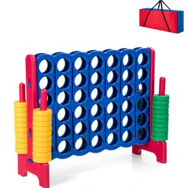 KOTEK Giant 4-in-a-Row Game Set, 3.5 Feet Tall Jumbo 4-to-Score Family Fun Game with Quick-Release Sliders & 42 Large Rings, Oversized Connect Plastic Yard Game Outdoor for Kids & Adults (Red)