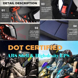 HTLNUZD Full Face Motorcycle Helmet Racing Motocross Helmets with Pinlock Compatible Clear&Tinted Visors DOT Model Approved Street Bike Helmet (XXL, Orange Block)