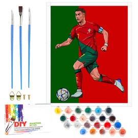 LAISU Football Paint by Numbers, 40 x 50 cm, Large CR7 Paint by Numbers with Canvas Brushes, Acrylic Pigment, Red Green, DIY Hand-Painted Painting Kit for Adults, Beginners and Children from 6 Years