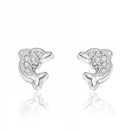 9ct White Gold dolphin Baby Earrings
