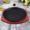 DOITOOL Nonstick Sizzling Steak Plate with Wooden Base Cast Iron