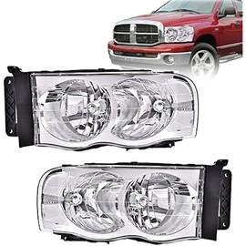 CHEDA Headlights, Compatible with 2002 2003 2004 2005 Dodge Ram 1500 2003-2005 Dodge Ram 2500 3500 Chrome Housing Amber Corner Headlight Lamps（Clear lens Chrome Housing Clear Reflector）
