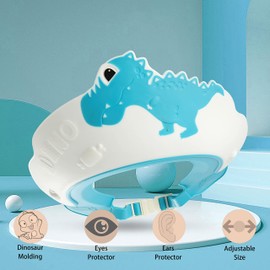 Baby Shower Cap Shield, Shower Cap for Kids, Visor Hat for Eye and Ear Protection for 0-9 Years Old Children,Cute Dinosaur/Crocodile/Hippo shape Makes the Baby Bath More Fun (Dinosaur, Blue)