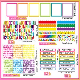Sinload 92 Pcs Science Fair Board Supplies 60 Trim Scalloped Poster Boards 18 Presentation Subtitles 6 Project Titles 8 Letter Sticker for Classroom Display Boards(Colorful,Wave)