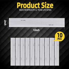 FUTYA Reflective Safety Tape Stickers | Diamond Grade | 2″ x 12″ | 10-Pack | Safety Warning Tape for Helmets, Cars,Mailboxes & More (10, White)