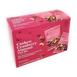 Cashew Cranberry Almond Trail Mix with Dried Sweetened Cranberries, Raw Almonds and Cashews | 10 Individual Pouches | 10oz/283g (Pack of 1)
