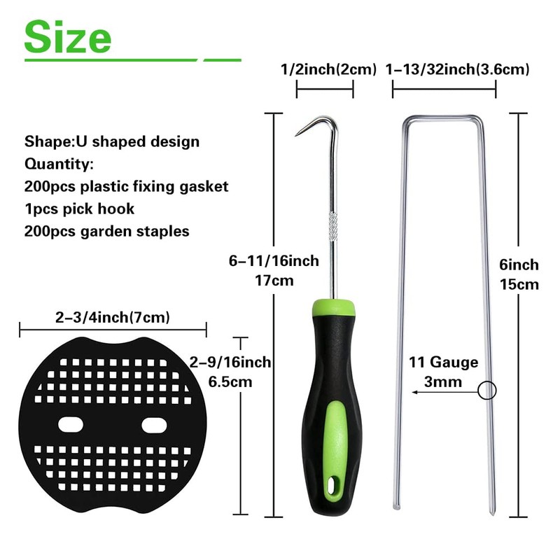 Bakulyor 200Pcs Landscape Staples + 200Pcs Gasket, 6 Inch Garden