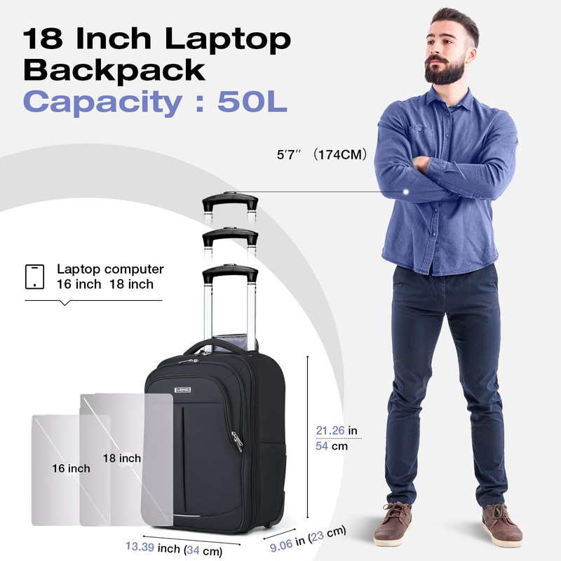Lekespring Rolling Backpack for Adults,18 Inch Waterproof Carry-on Back pack