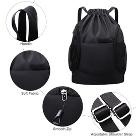 FAVORTALK Draw String Bag Waterproof Swimming Bags for Girls Large Capacity Drawstring Backpack Bags with Adjustable Straps for Sports Gym Yoga Black String Backpack for Women Men Girl Boy - SKD10828