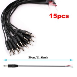 RUNCCI-YUN 15Pcs 3.5mm Male to Bare Wire Open End TRS 3-pin audio plug for soldering 3.5 mm mini stereo jack plug Cable for Repairing Audio Cables (30 cm)