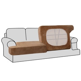 H.VERSAILTEX Stretch Velvet 2 Piece T Cushion Sofa Slipcovers - Individually Fitting Cushion Covers for 2 Cushion Couch - Stay in Place (Camel)