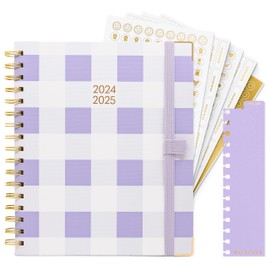 PAPERAGE 2024-2025 Hardcover Monthly & Weekly Planner with Spiral Binding, 12 Month (July 2024 - June 2025), 7.5 in x 9 in, Productivity Planner with Trackers, Stickers & Pen Holder (Lavender Gingham)