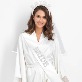 Chanaco Bride to Be Sash Bachelorette Party Decorations Bridal Headband and Wedding Veil Engagement Accessories Bridal Shower Favors Pearls Tiaras and Sashes Gifts