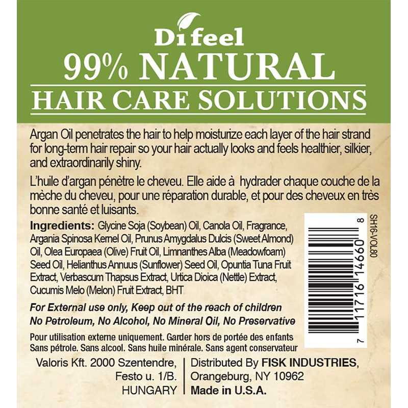 Difeel 99% Natural Moisturizing Hair Care Solutions, Volumizing 7.78 ounce