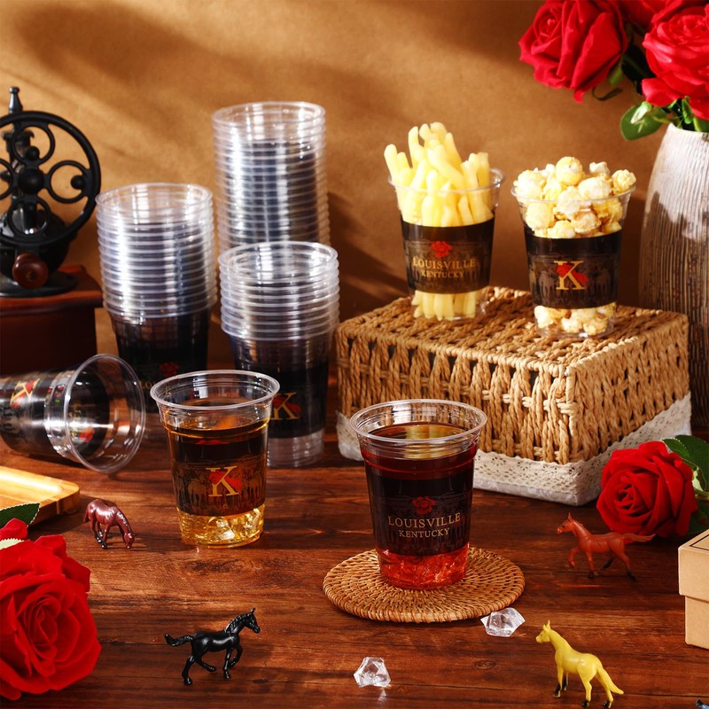 Pickmesh 50 Pcs Derby Plastic Cups, 12 oz, Black, Rose,