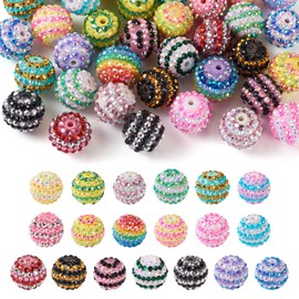 Boutigem 38Pcs 20mm Resin Rhinestone Beads Round Striped Bubblegum Beads Rainbow Pave Disco Ball Beads 19 Colors for Bracelet Earring Jewelry Making Crafts