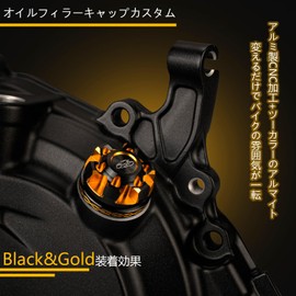 FMATE WORKS Motorcycle Oil Filler Cap with O-Ring, Machined Aluminum, M20 x P2.5, Black Gold, CNC Machined, Anodized, Highly Corrosion Resistant, Bi-Accessory