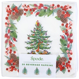 C.R. Gibson TW4-25514 Spode Pinecone Disposable Paper Cocktail Napkins for Christmas Parties, 5" x 5", Multicolor, 20 Pieces