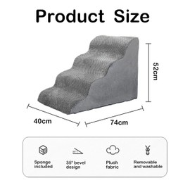 Dog Stairs for High Beds, 4 Step Dog Steps for Small Dogs and Cats, High Density Foam Cat Ramp for Bed,Pet Stairs for Bed Climbing, Non-Slip Balanced Pet Step Indoor(Grey)