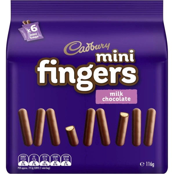 Cadbury Mini Fingers Mini Bags 6 Pack 116g