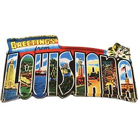 Flagline Louisiana - Postcard Greetings from Louisiana Acrylic Magnet (3.25" x 1.75")