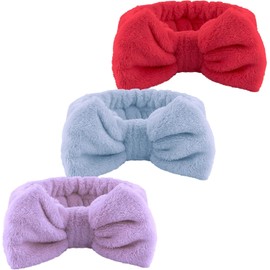 Hairband, 3pcs Face Headband with Bow Tie, Soft Microfiber Skincare Band for Washing Face, Shower Headband Spa Headband for Women Girls (Style 1, 21CM)
