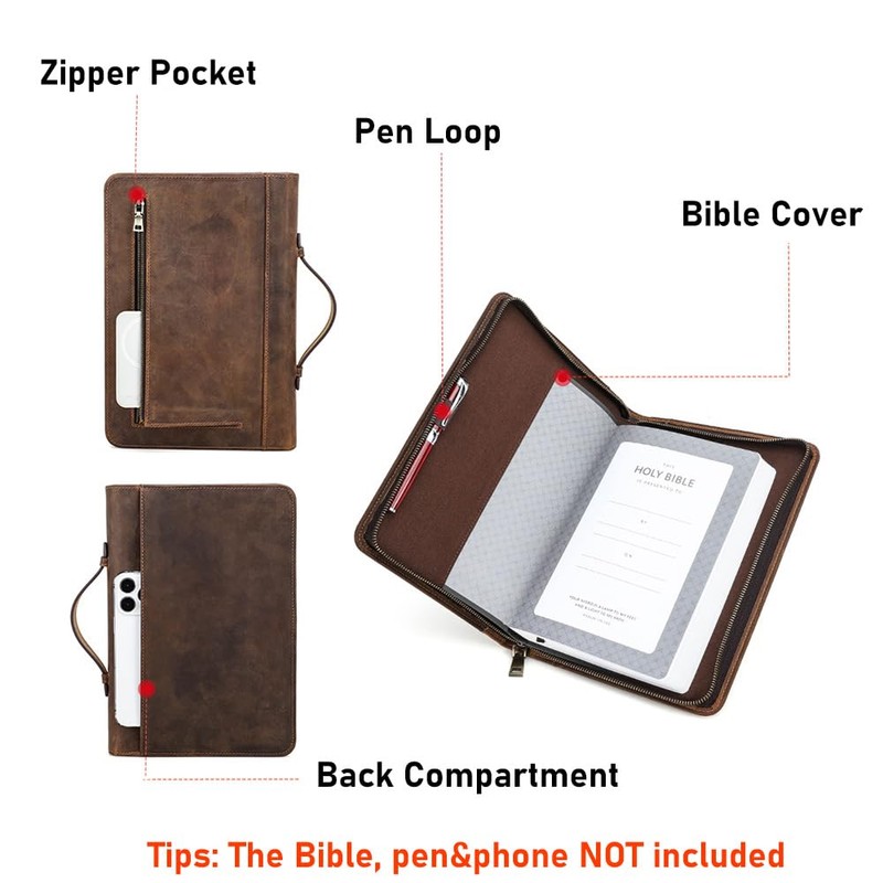 Contacts Bible Cover for Men and Women Full Grain Leather