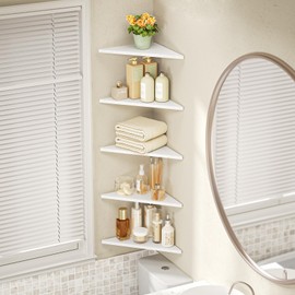 Love-KANKEI Corner Shelf Wall Mounted Set of 5,Floating Shelves for Storage,Rustic Wood Hanging Wall Shelves for Bedroom Bathroom Living Room Kitchen Display White