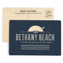 Visit Bethany Beach, Where the Sun Sets on Delaware (4x6 Birch Wood Postcards, 2-Pack Stationary, Rustic Home Wall Decor)