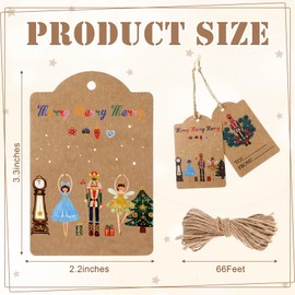 Yeaqee 120 Pcs Nutcracker Christmas Gift Tags with String Holiday Paper Name Tags Nutcracker Favor Tags Hanging Tag Labels for DIY Xmas Present Wrapping Party Decorations (Kraft Paper Color)
