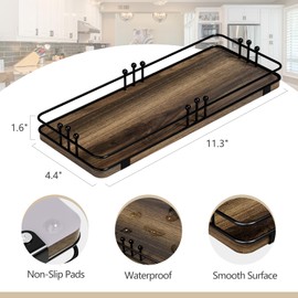 Pursura Bathroom Vanity Tray for Countertop Toiletries Perfume Makeup Soap Dispenser Toilet Tank, Kitchen Tray for Salt Spice, Decor Tray for Candle Nightstand Coffee 11.3”x 4.4” Brown-Black