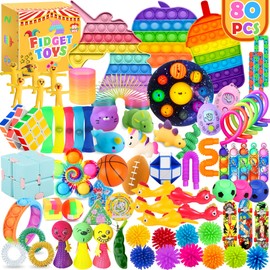 Chennyfun Rainbow Unicorn Fidget Toys Pack, Stress Reliever Fidget Toys Set for Kids and Adults, Party Favors, Treasure Chest Goodie Bag Rewards for Autistic ADHD - Autism Bulk Fidgets Box Gifts