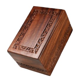 SOULURNS - Small Rosewood Urn for Ashes, Engraved Border - 30 Cubic Inch Wooden Cremation Urn, Funeral -Memorial Cremation Urn for Human Ashes Decorative Box Funeral Urns for Adult Male Female