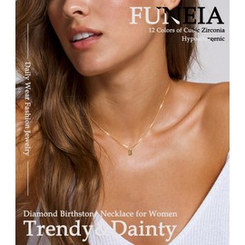 FUNEIA Diamond Necklaces for Women 14K Gold Plated Emerald Birthstone Necklace for Women Mothers Dainty Gold Necklace Blue Green Cubic Zirconia Pendant Necklace Birthday Gifts for Women Jewelry