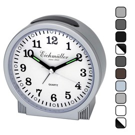 Eichmüller since 1950 Klassischer analoger Wecker mit Licht und Leuchtenden Zeiger, leises Uhrwerk mit schleichender Sekunde und Ansteigendem Weckton Farbe schwarz