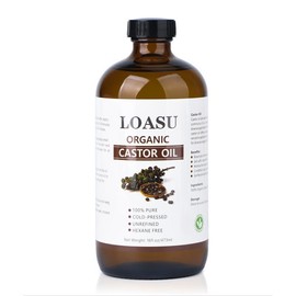 Loasu [Large Bottle] Castor Oil Organic Cold Pressed Unrefined Glass Bottle, 100% Pure Castor Oil, Hexane Free Cold Pressed, Organic Castor Oil for Face, Hair, Eyelashes and Castor Oil Pack, 16fl.oz/473ml body oils  Comfort Cosmetic body oil