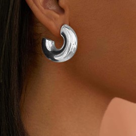 Chunky Earrings for Women Silver Statement Earrings Chunky Statement Earrings Geometric Stud Earrings Silver Jewelry Gift for Women